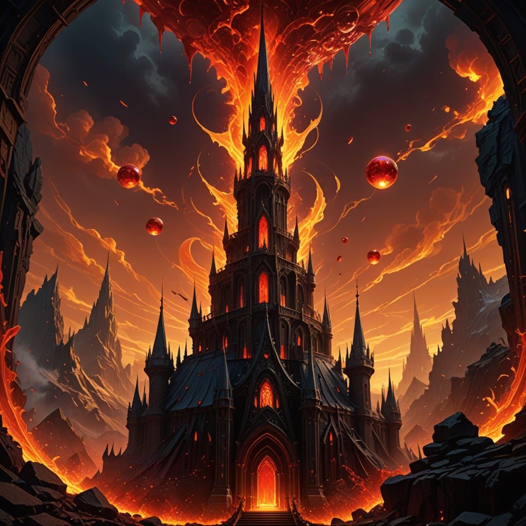Towering Red-Glass Spire with Molten Veins