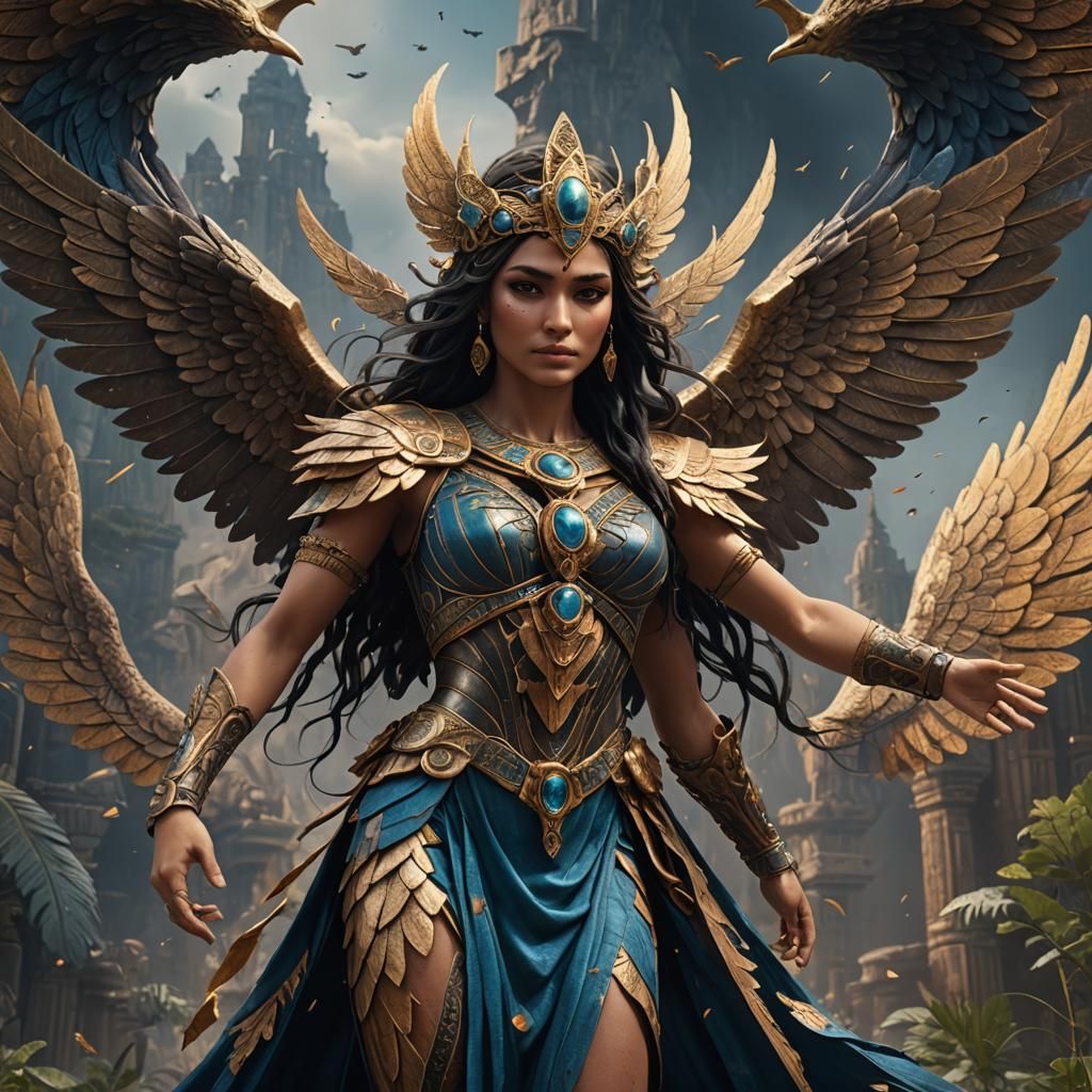 Winged Sumerian Goddess: Detailed Matte Painting