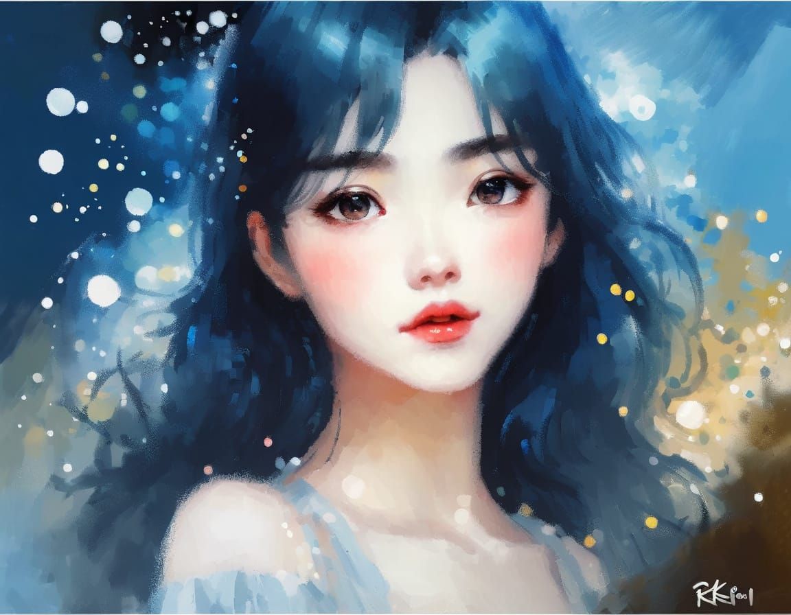 Impressionist Portrait of a Young Woman with Anime-Inspired ...