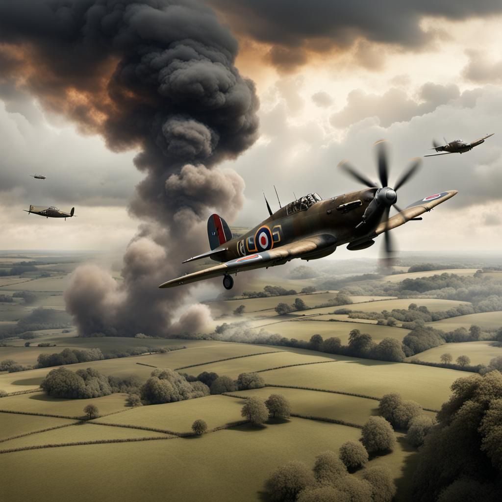 Hurricane WWII Plane Over Countryside