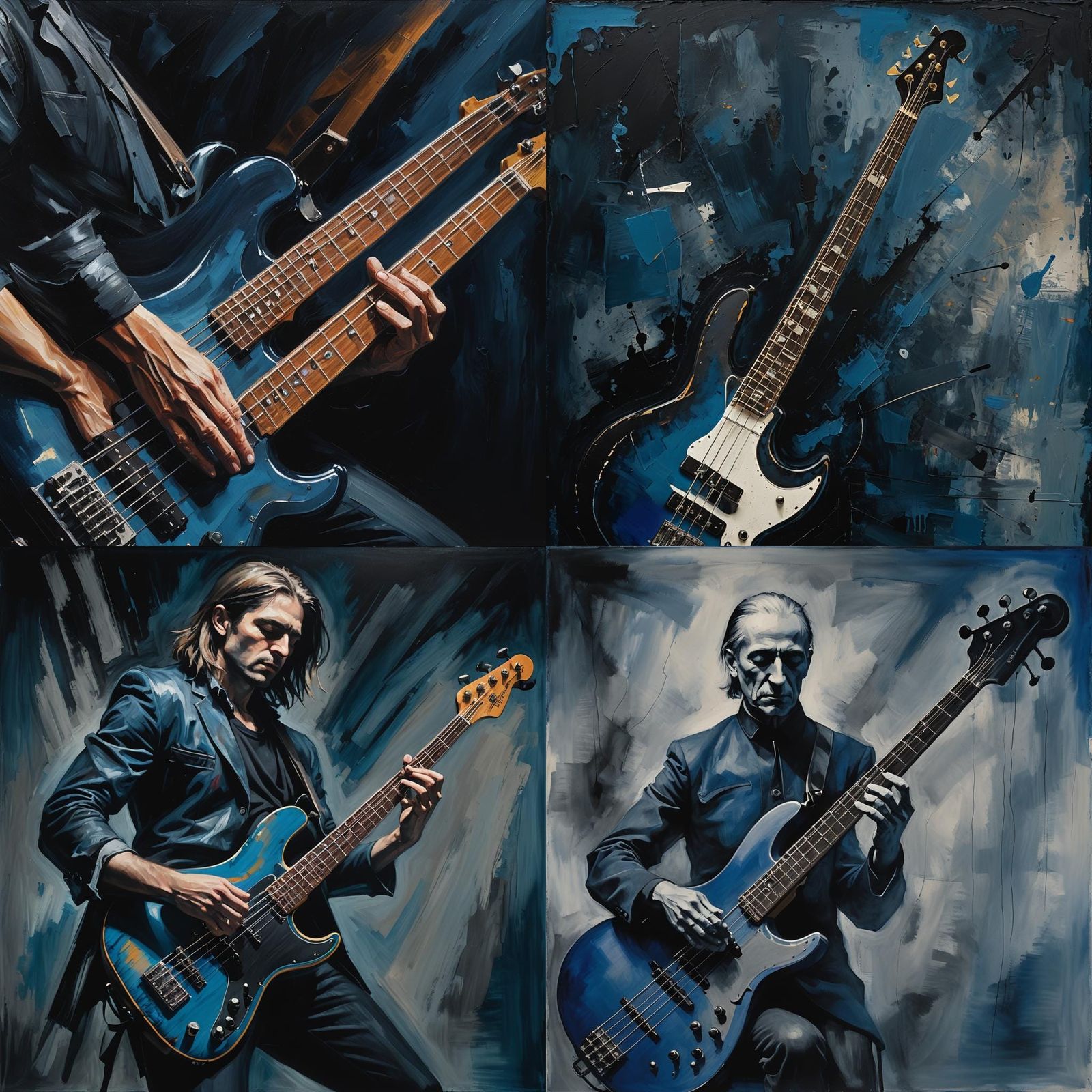 Abstract Blue and Black Bass Guitar Art