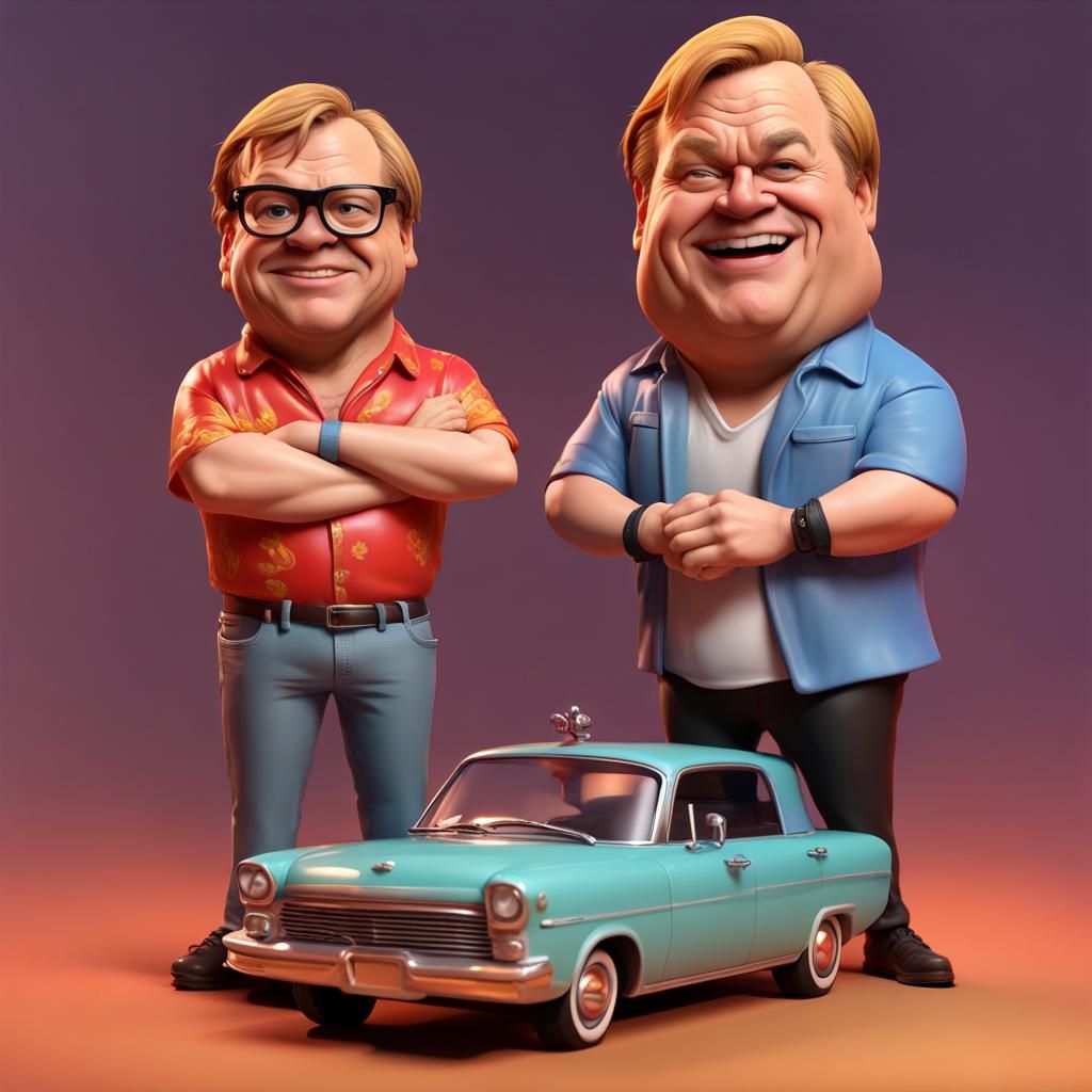 Chris Farley and David Spade Bobbleheads in 3D Art