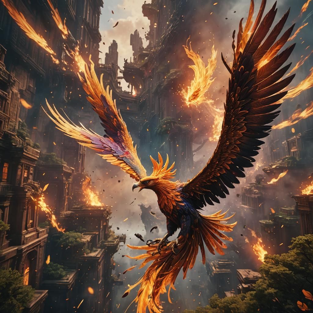 Phoenix in Flight: Detailed Fantasy Concept Art