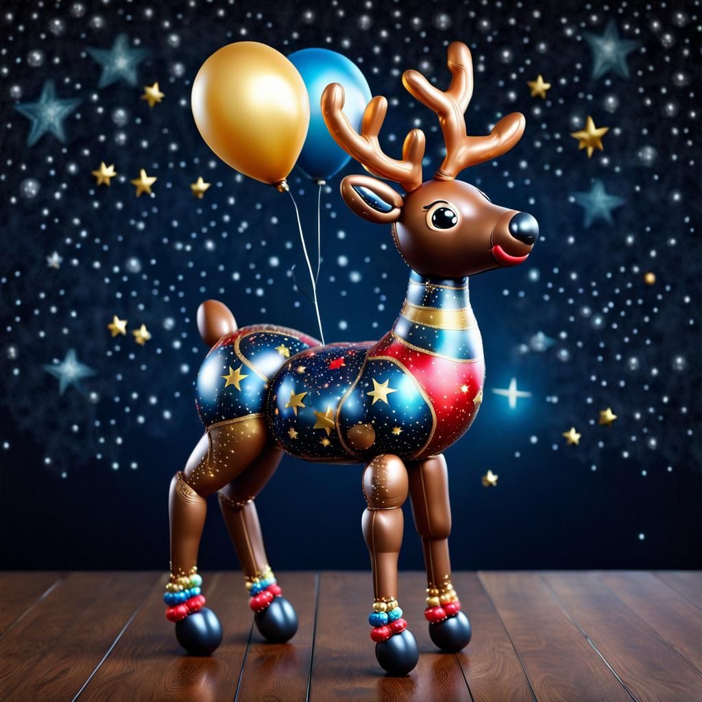 Balloon Reindeer Gazing at Starry Night