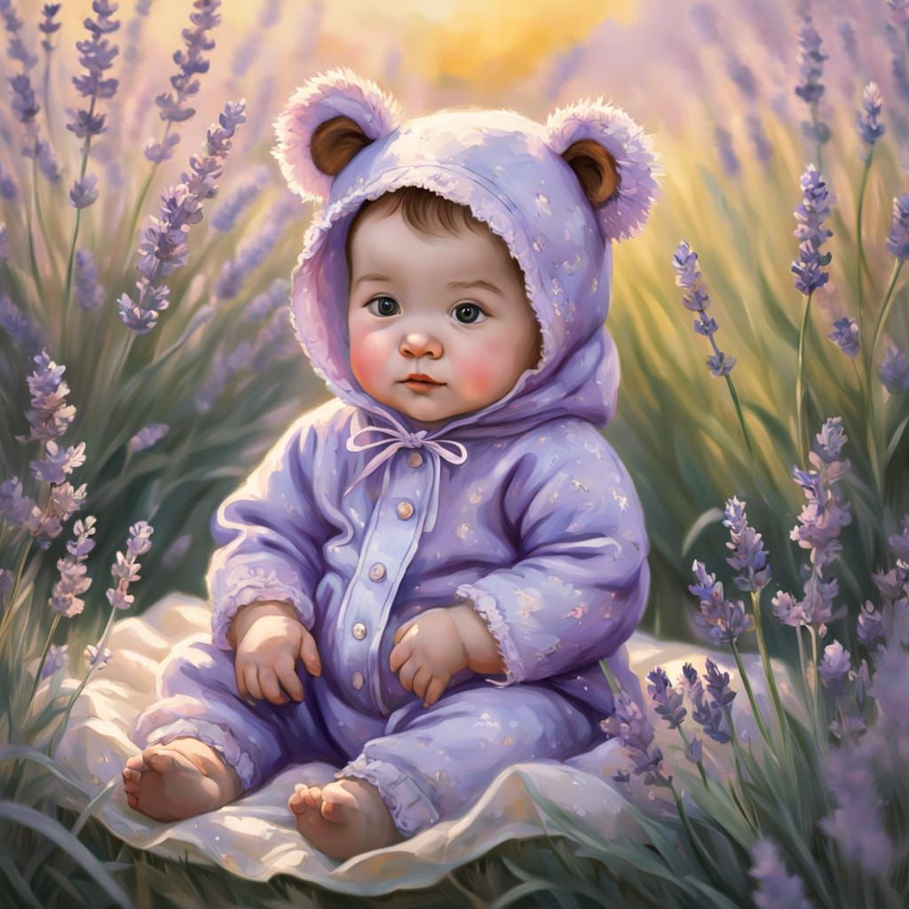 Surreal Baby in Lavender Field: Impressionist Masterpiece
