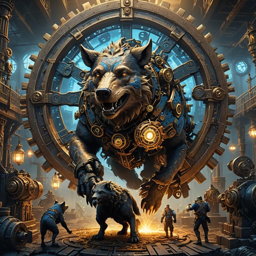 Flying Boar Amidst Steampunk Puzzleknot