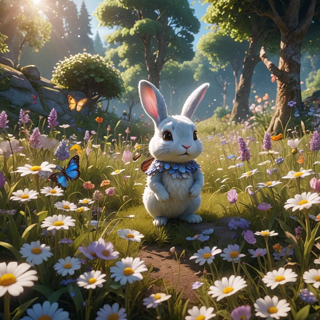 Rabbit with Butterfly Wings in Anime Style