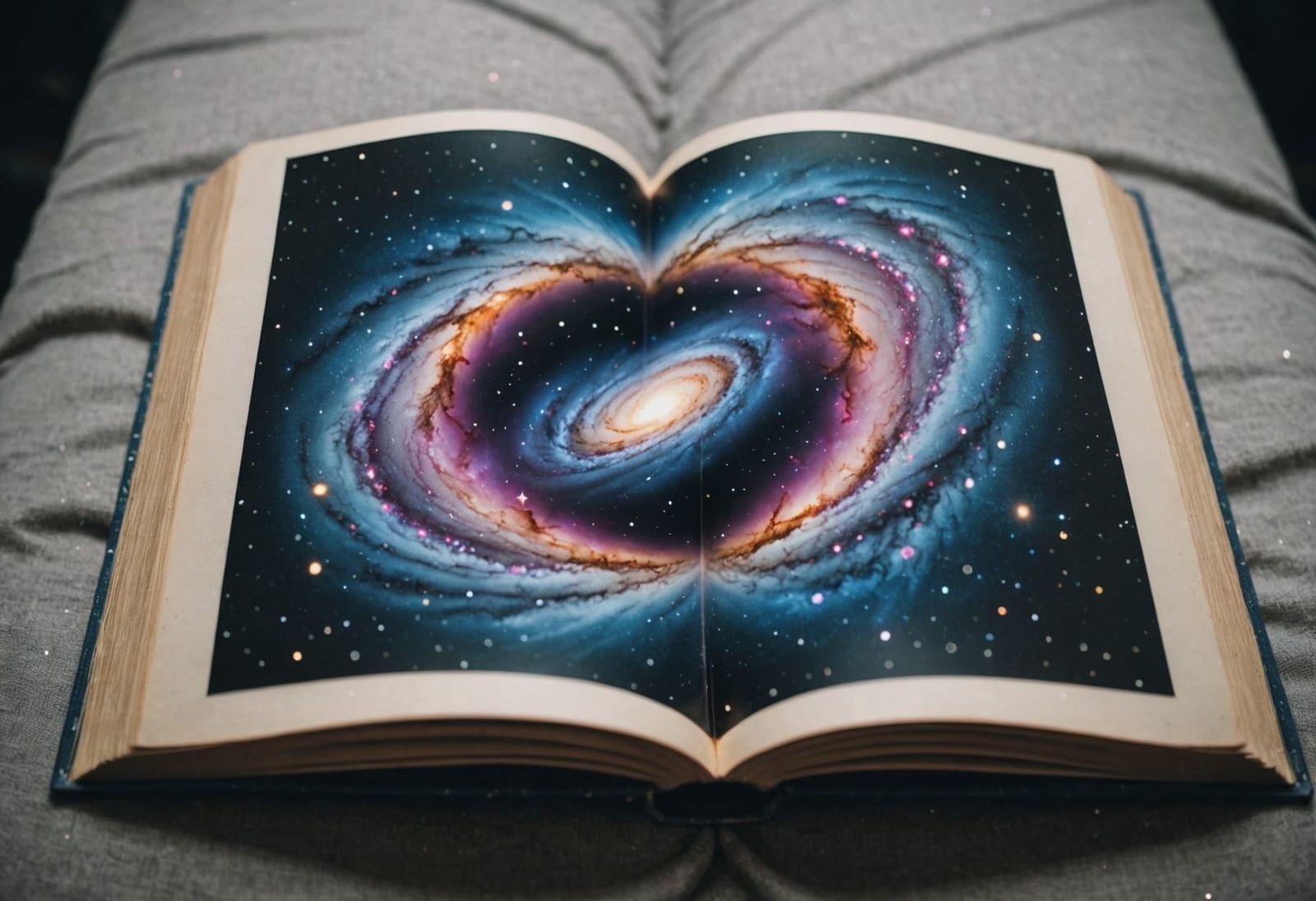 Galaxy Inside Open Book in Double Exposure