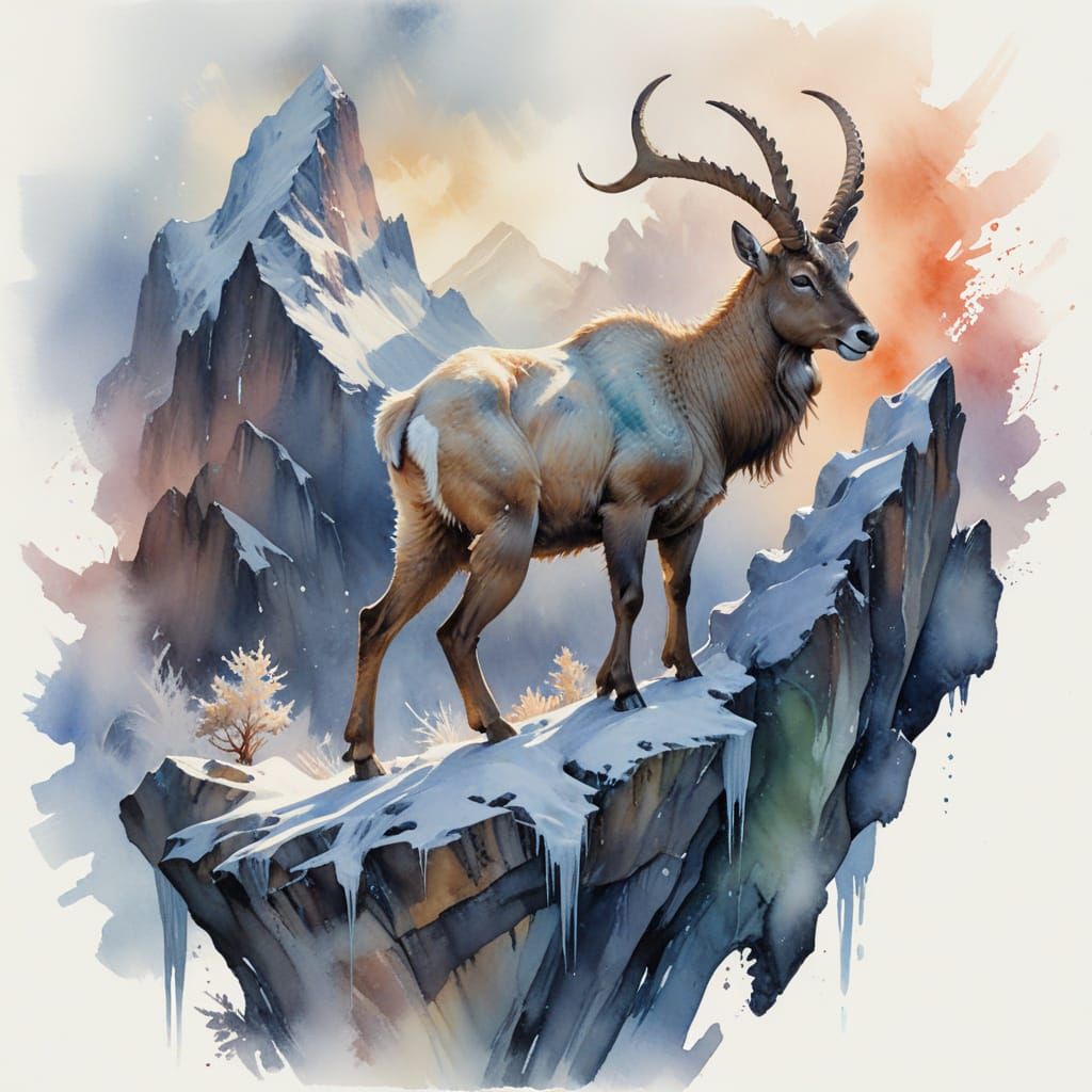 Timeless Alpine Wilderness with Ibex in Ethereal Light