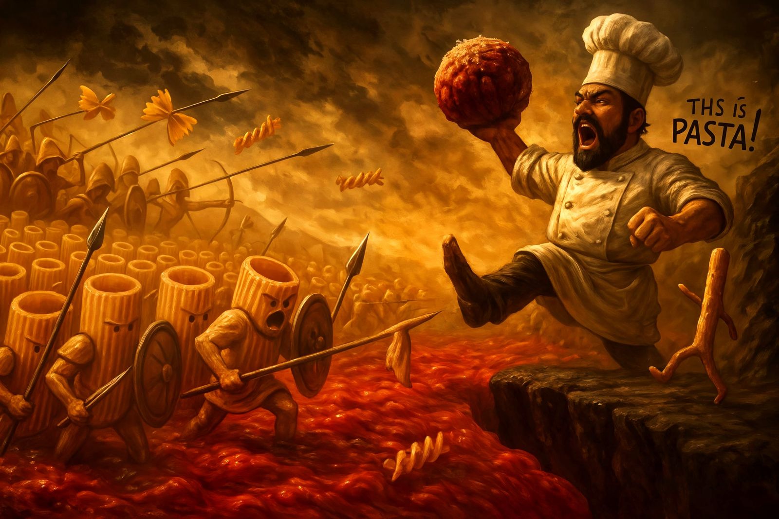 Pasta Army: A Culinary '300' in Digital Painting Style