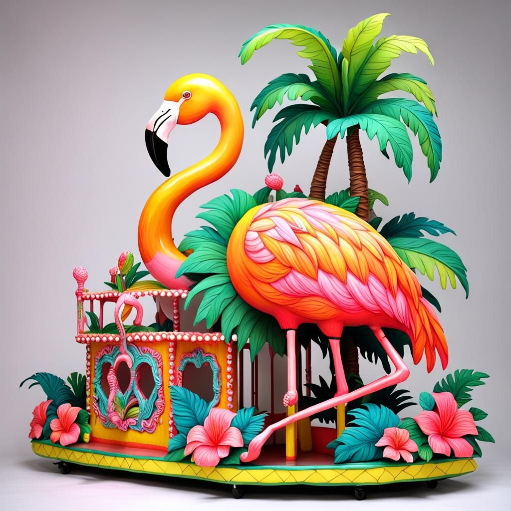 Tropicalpunk Flamingo Carnival Float: Elaborate Design