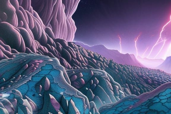 Purple Geode Mountain Landscape Digital Painting