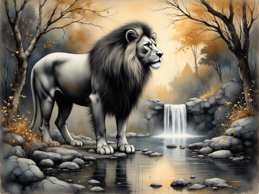 Majestic Charcoal Lion King in Regal Splendor