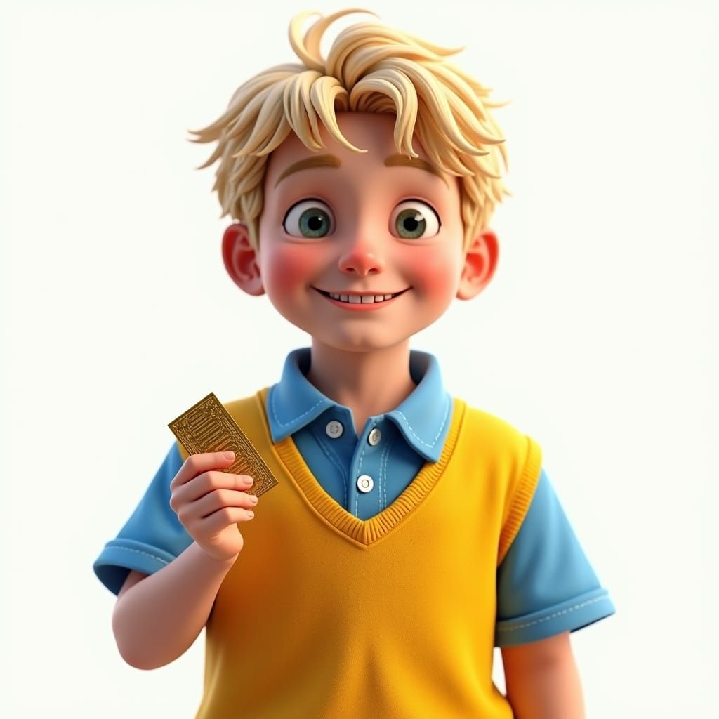 Boy with Golden Ticket: Hyperrealistic Portrait
