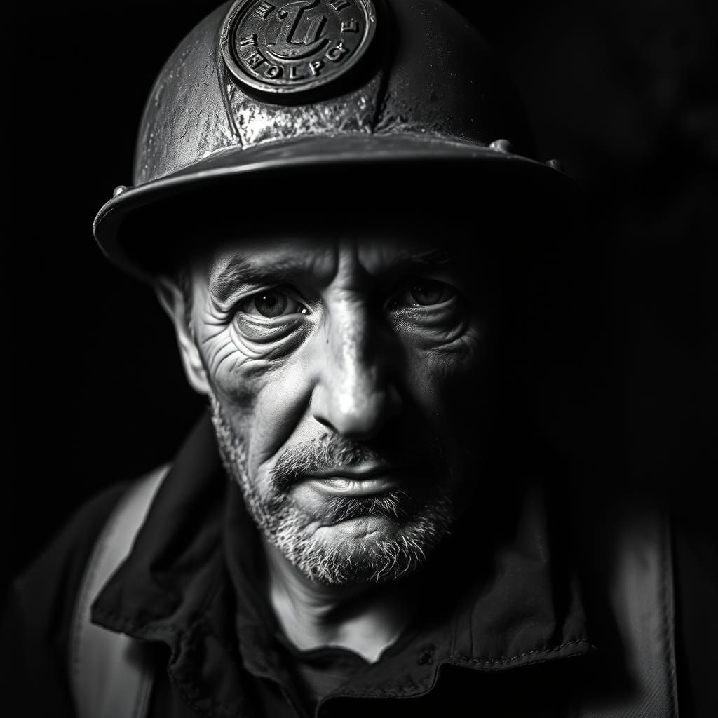 Gritty Miner in Film Noir Black and White