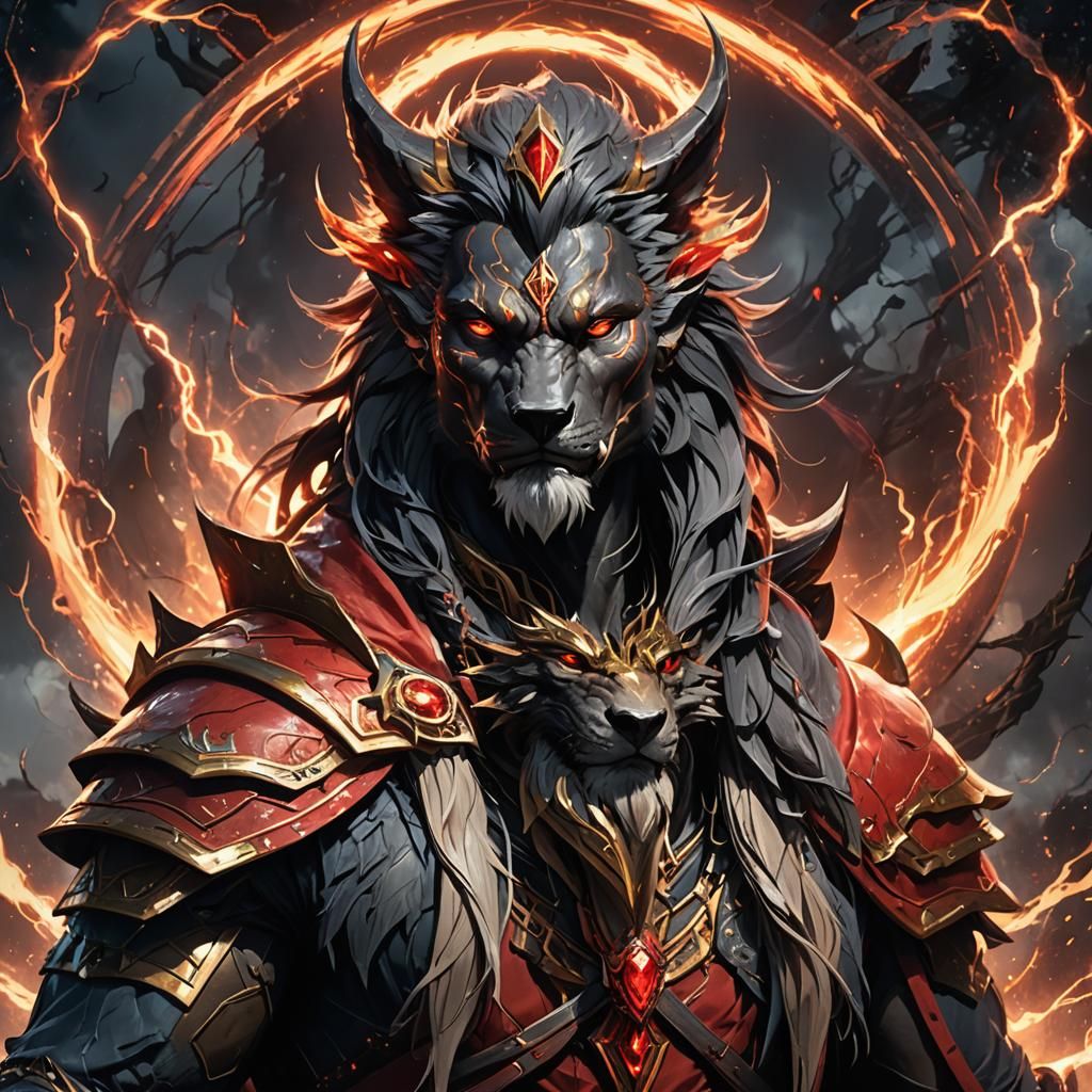 King Avatar on Fantasy Wolf in Dark Land