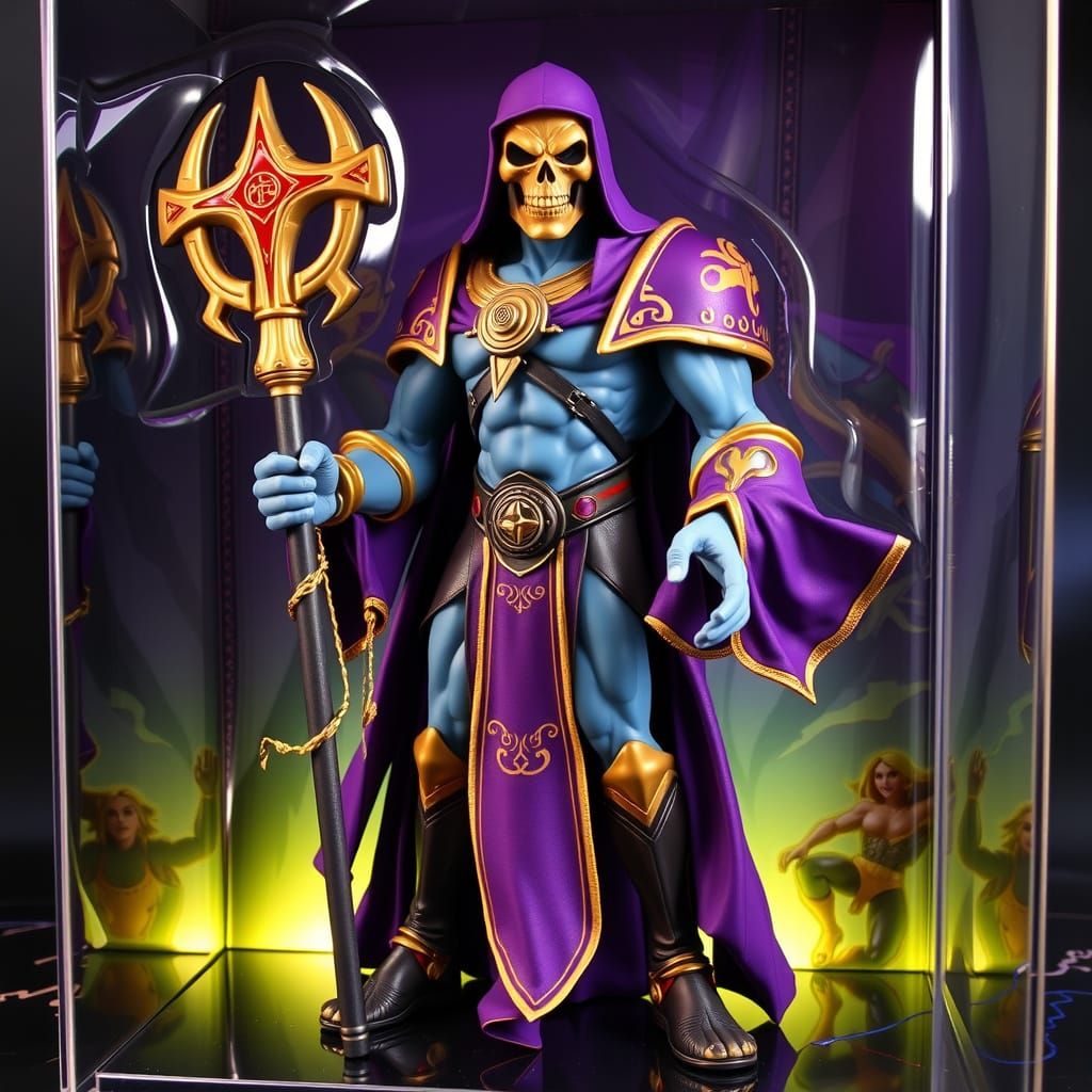 Skeletor action figure in limited edition clear collector's box.