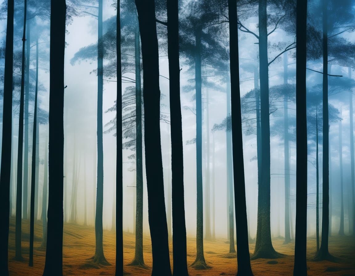 Ethereal Tea Stained Forest in Double Exposure