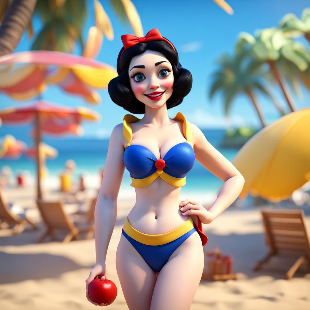 Snow White on the Beach: Pixar-Style 3D Art