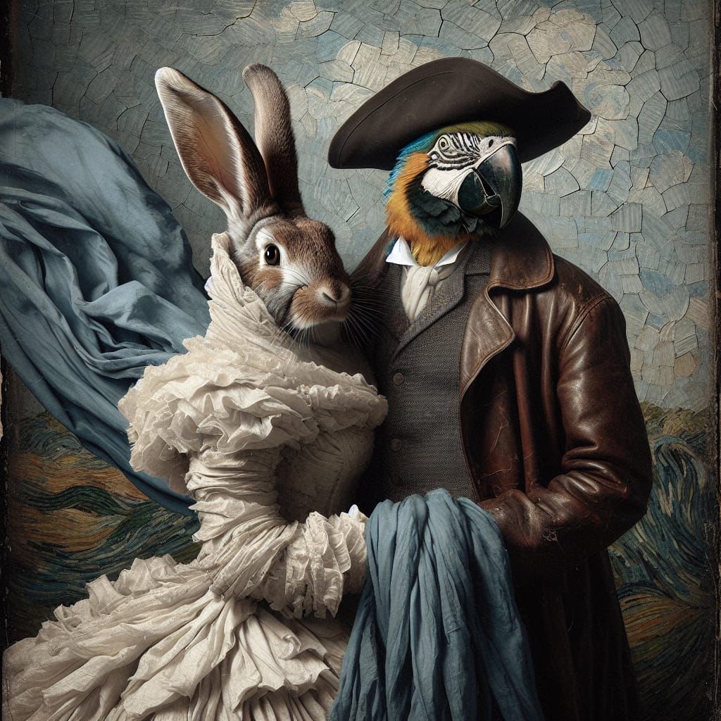 Surreal Animal Couple in Van Gogh Style