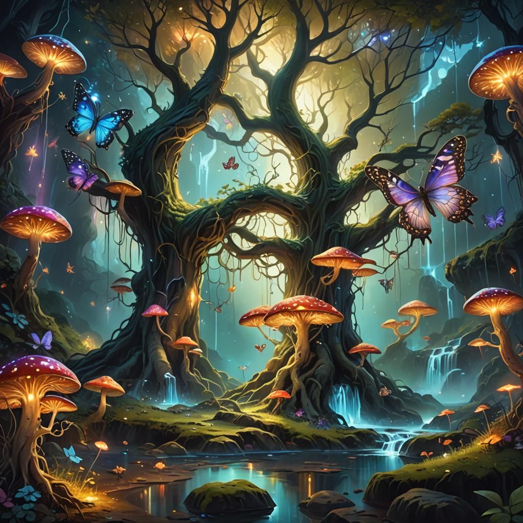 Mystical Tree in a Surreal Fantasy Landscape