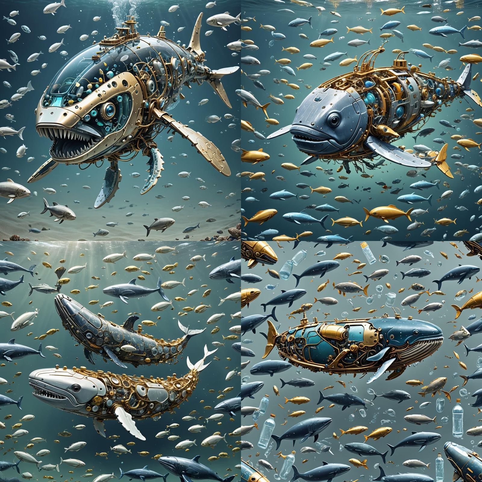 Ocean Cleaning Whale Robot with Glowing Eyes