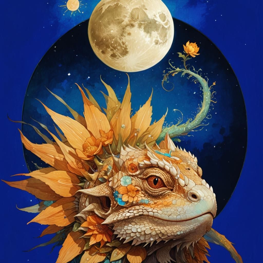Fantasy Bearded Dragon with Sunflower, Ngai Style