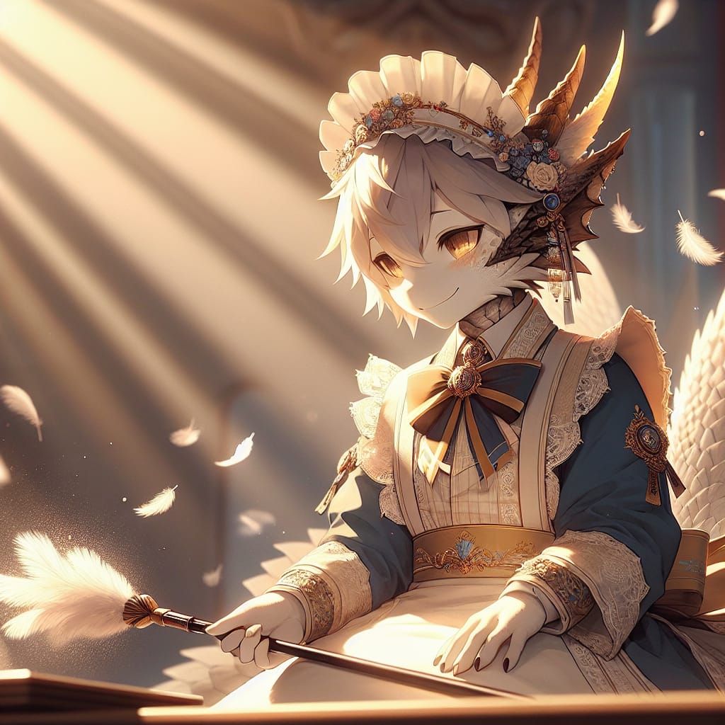 Anthropomorphic Dragon Girl Maid in Fantasy Anime Style