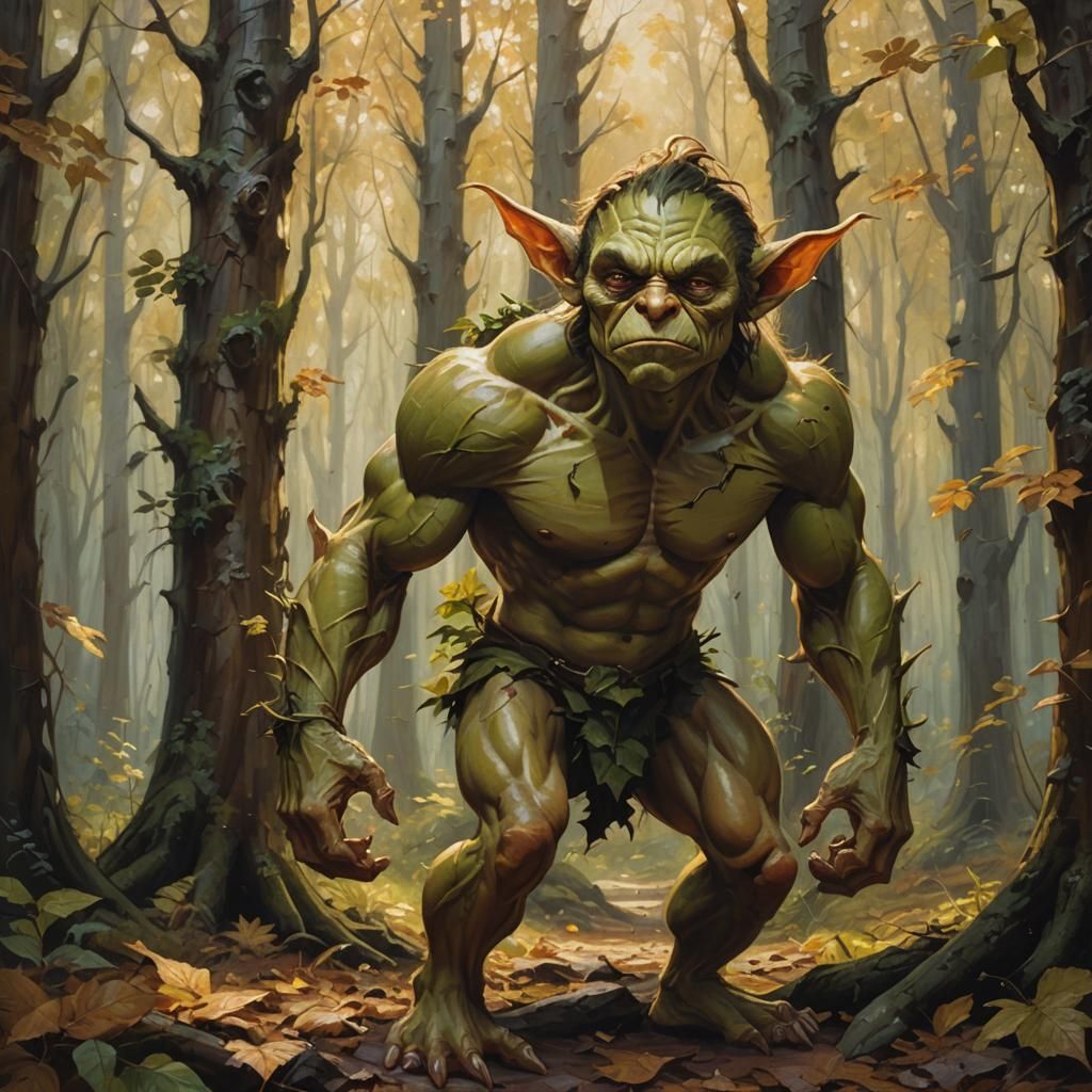 Goblin in Forest: Fantasy Realism Oil Painting