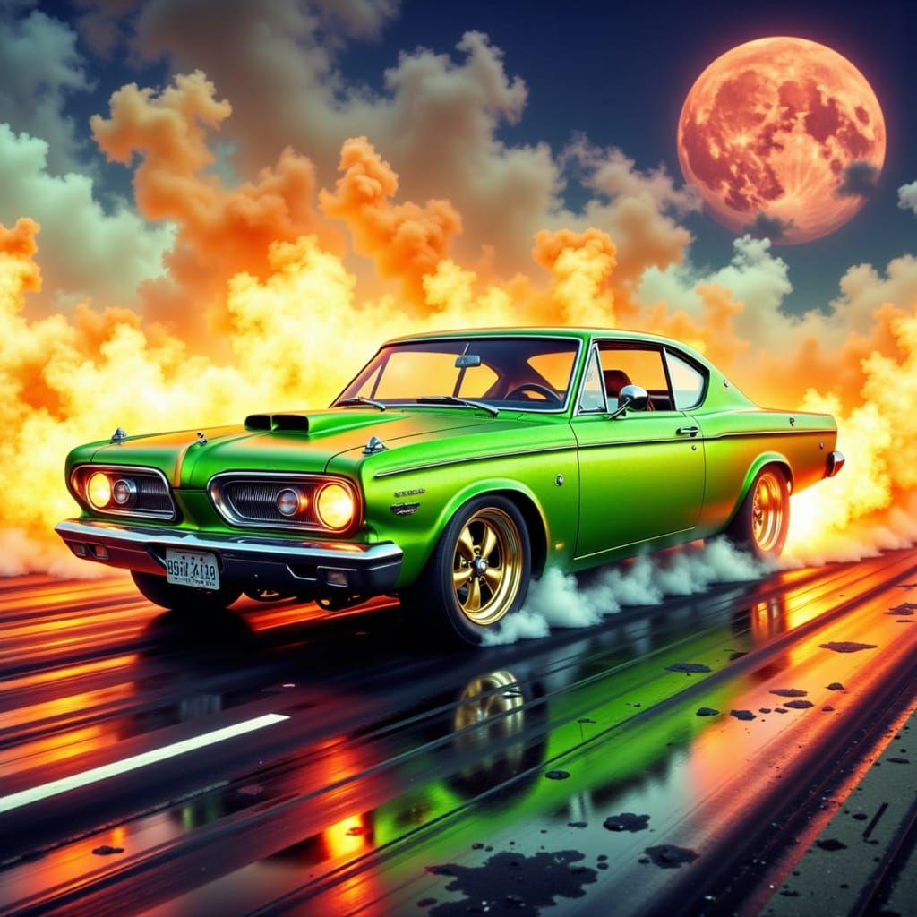 1964 Plymouth Barracuda Burnout in Stylized Illustration