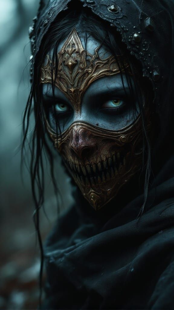 Ethereal Brunette Enigma in a Haunting, Dark Atmosphere