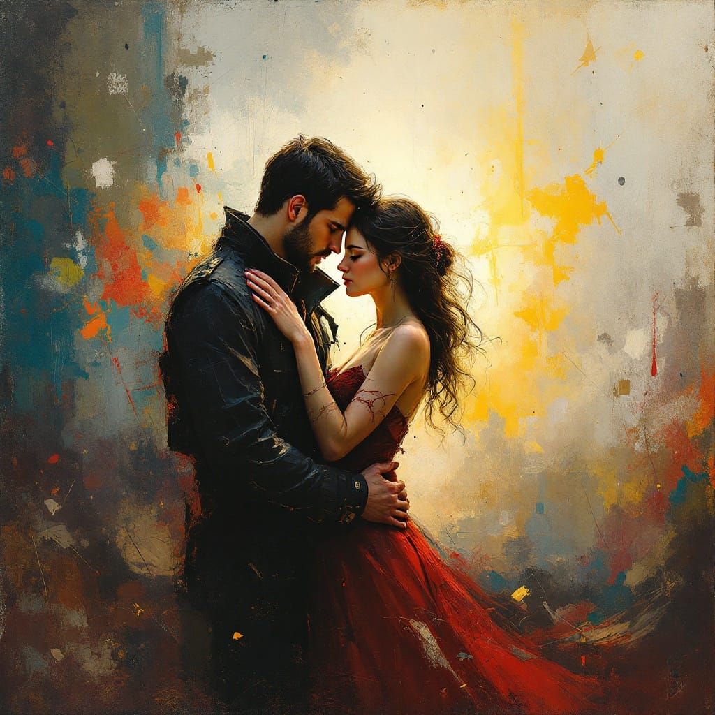 Embracing Love Amidst War: Abstract Expressionism