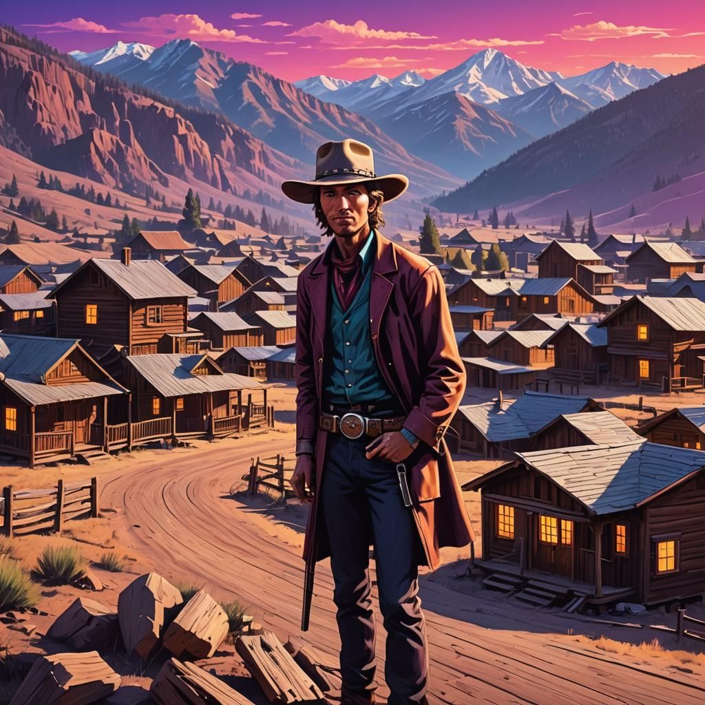 Billy the Kid in Synthwave Western Town