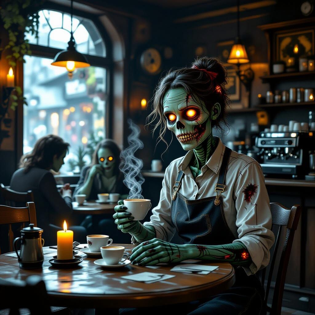 Zombie Cafe in Dark Fantasy Style