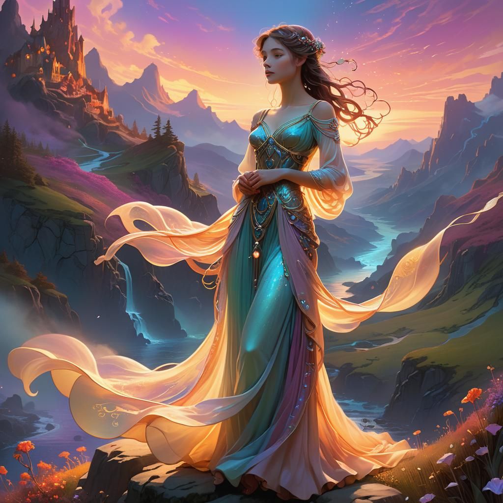 Ethereal Woman in Mystical Dreamscape