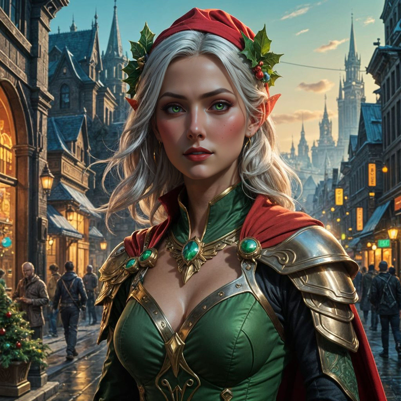 Epic Digital Portrait of a Christmas Elf Assassin in Whimsic...