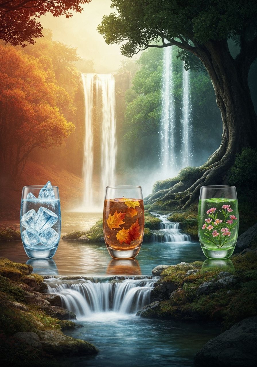 Four Seasons Surreal Landscape in Matte Painting Style