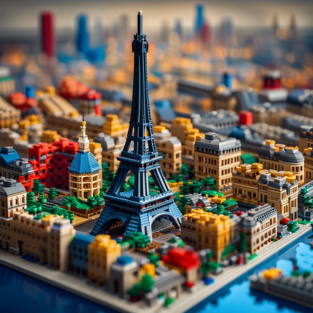 Hyperrealistic Lego Paris Skyline Splash Art