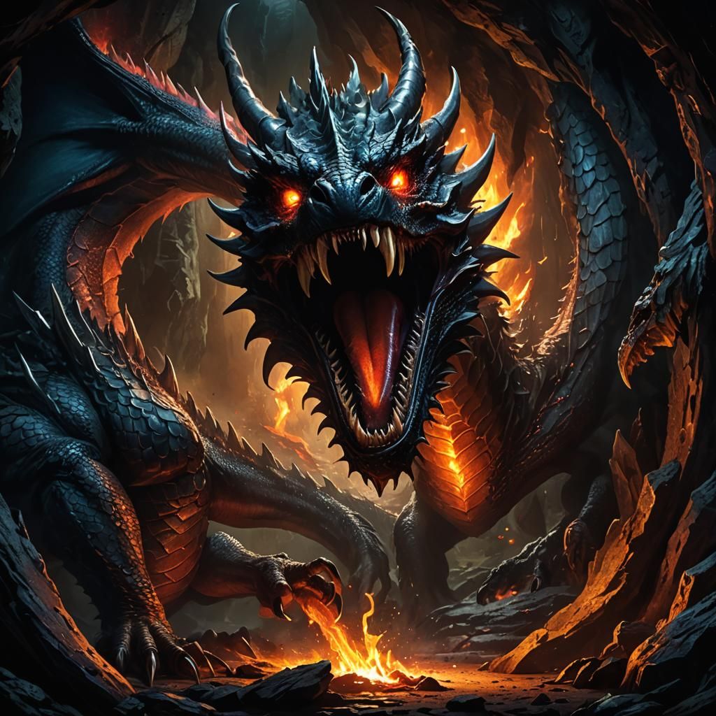Dragon Conquers Prey in Dark Fantasy Scene
