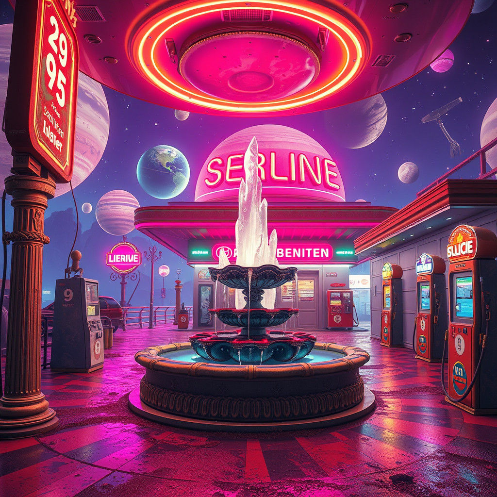 Neon Dreamscape: Abandoned Gas Station of the Future