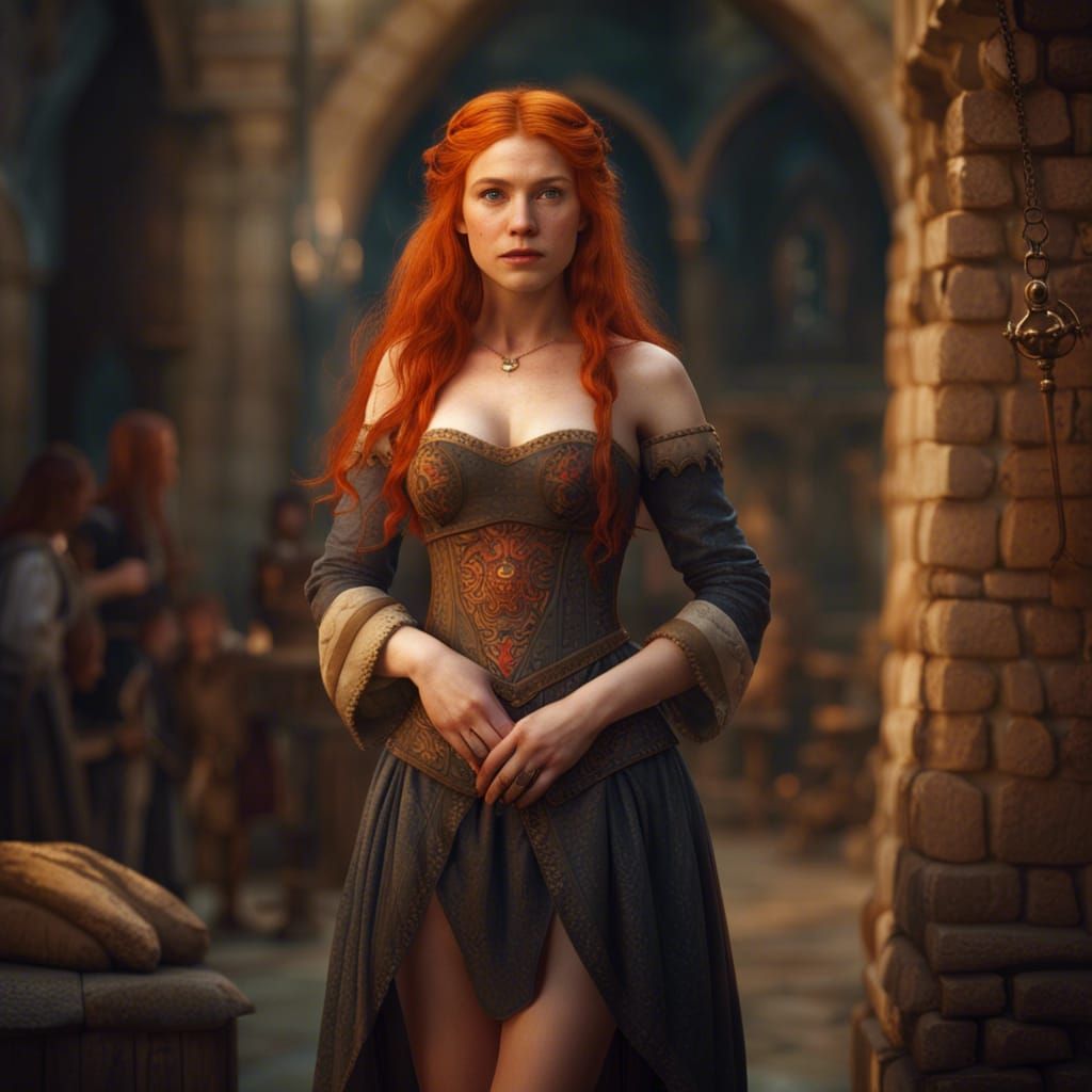 Medieval Ginger Girl in Fantasy Art Style