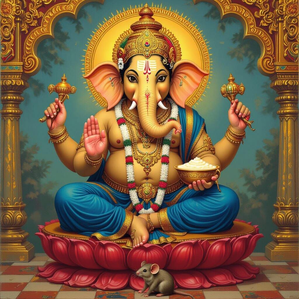 Radiant Ganapathi in Traditional Indian Art Style