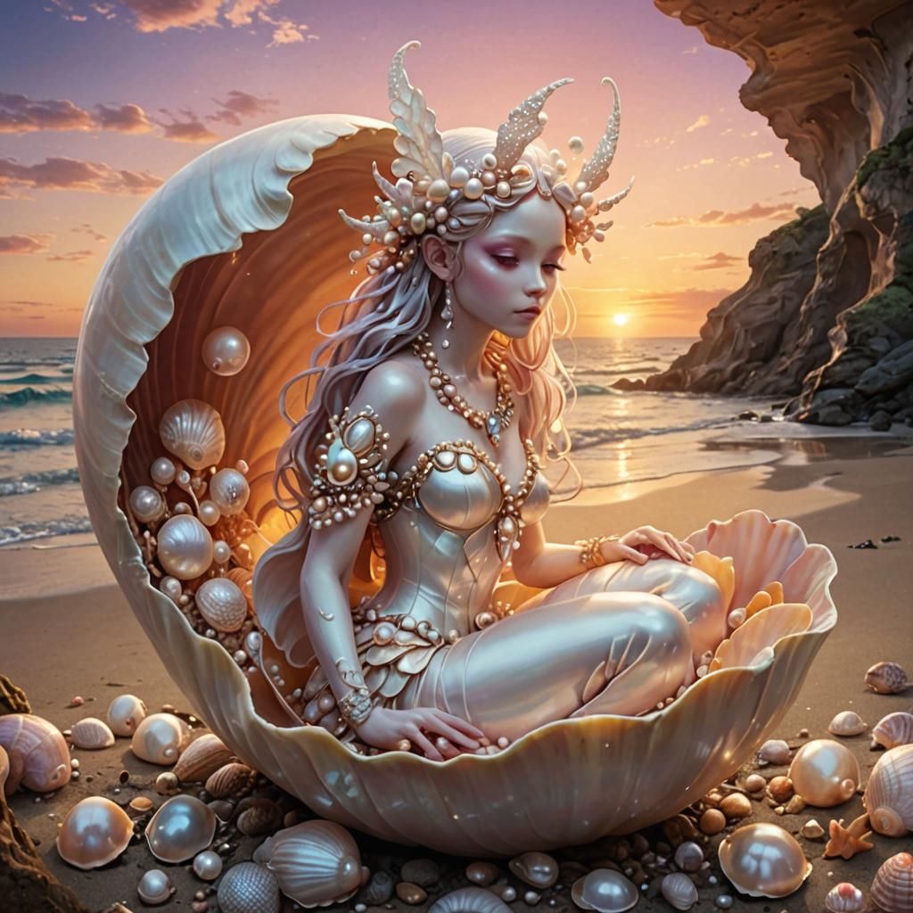Epic Sunset Reveals Pearl Creature in Shell