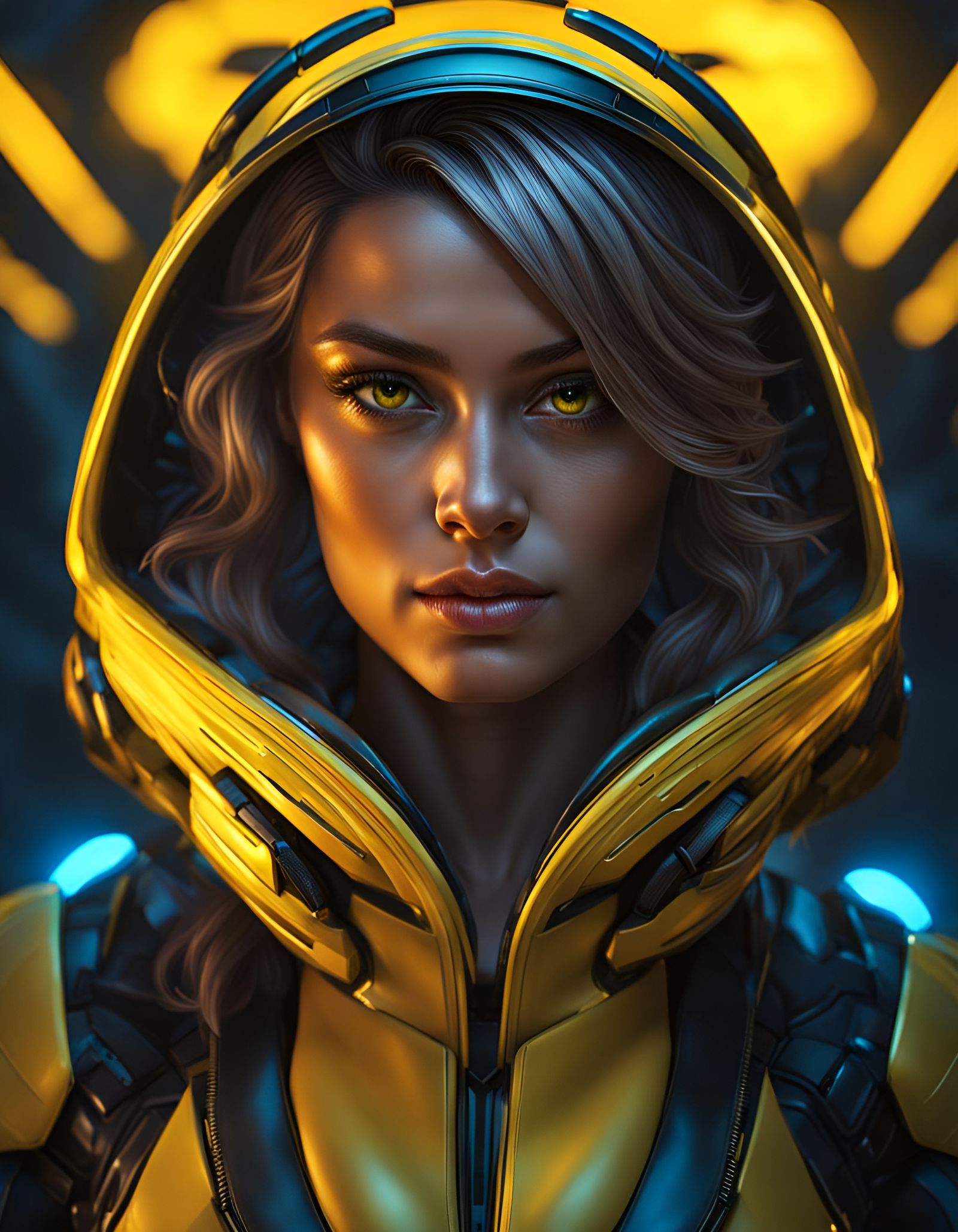Cyberpunk Bee Woman Portrait in 8K