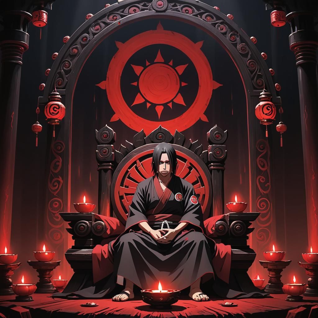 Ninja Lord Seated in Dark Majesty with Activated Sharingan