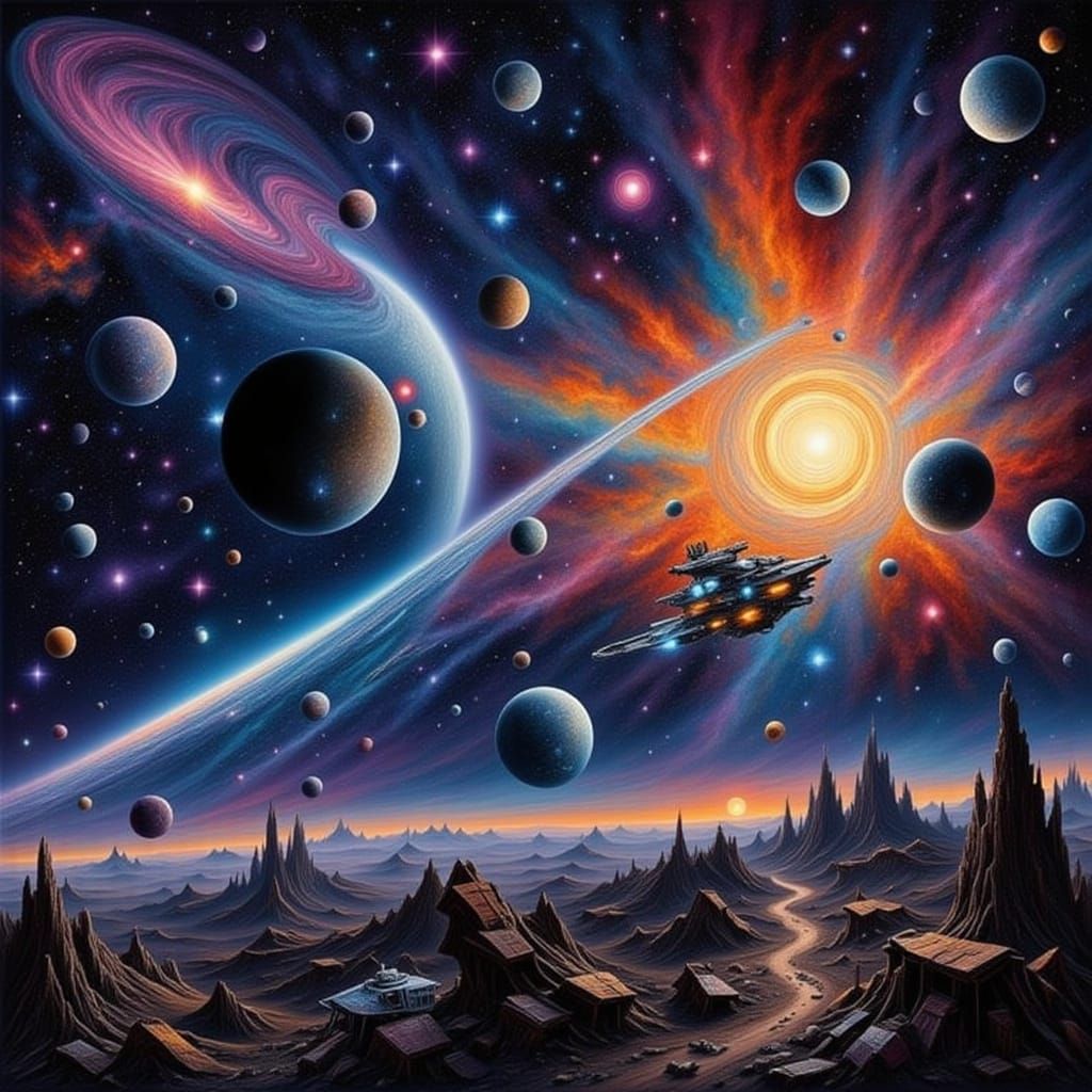 Futuristic Spacecraft Over Alien World