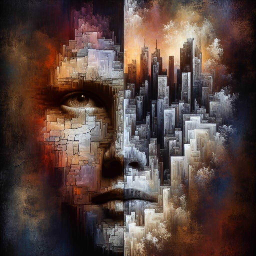 Split Face: Human and City in Impressionist Digital Art