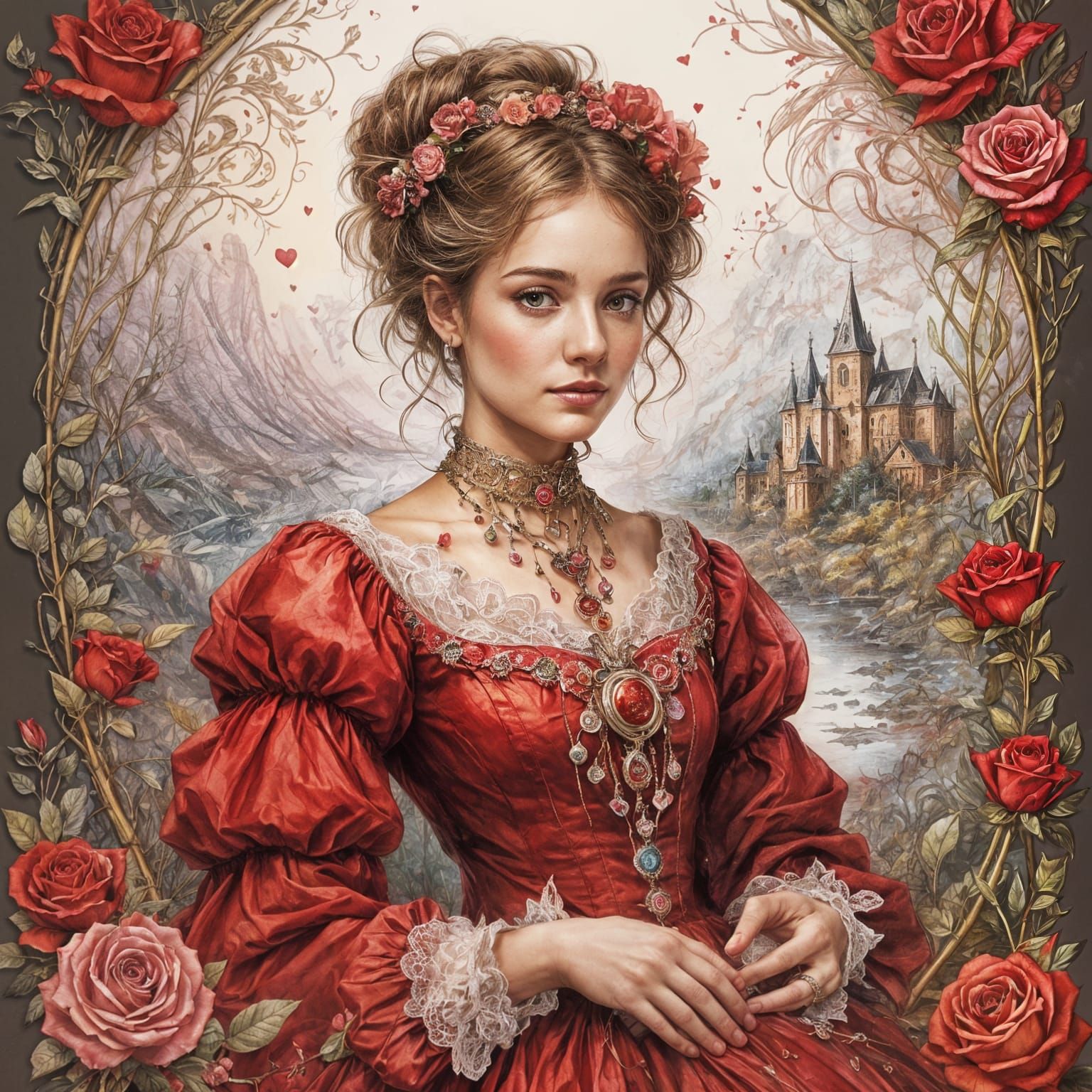 Romantic Valentine's Day Scene in Whimsical Watercolor Style