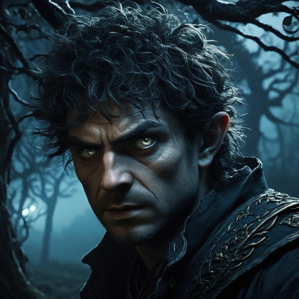 Eerie Halfling Farmer in Dark Fantasy Illustration