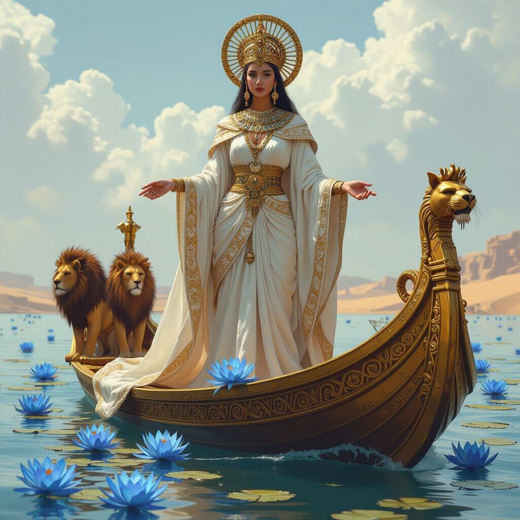 Queen on Nile River in Digital Painting Style